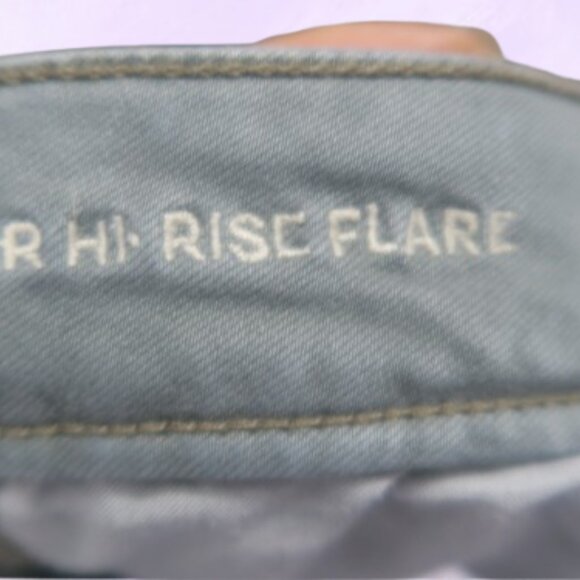 American Eagle Outfitters stretch super hi-rise flare denim jeans in green 0 - Picture 5 of 11